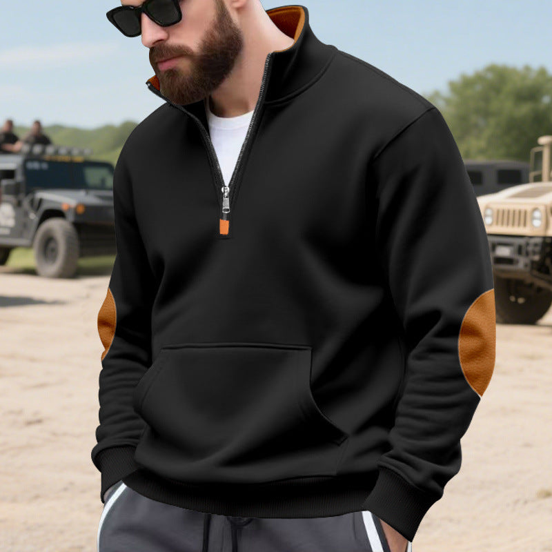 Herren Pullover Sportlich Halbzipper Kängurutasche