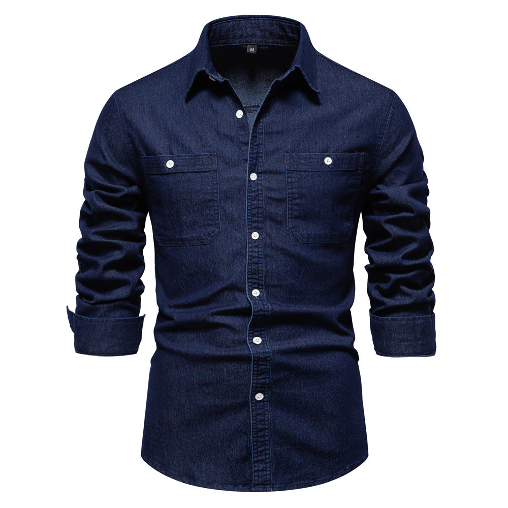 Herren Denim Hemd Klassisch Doppelbrusttaschen Modern