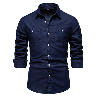 Herren Denim Hemd Klassisch Doppelbrusttaschen Modern