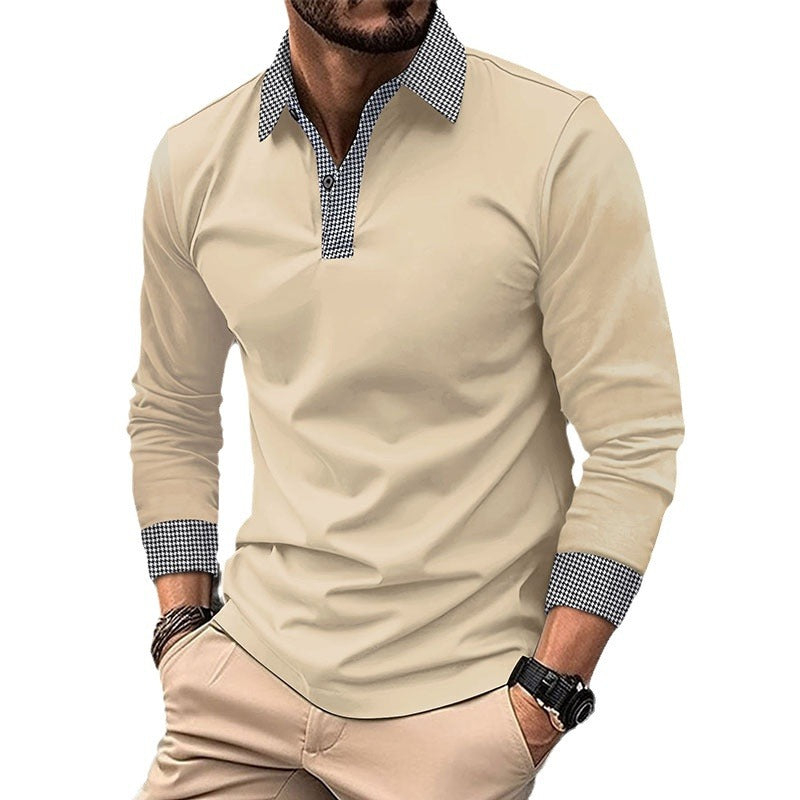 Herren Poloshirt Langarm Modern Kontrast Kragen