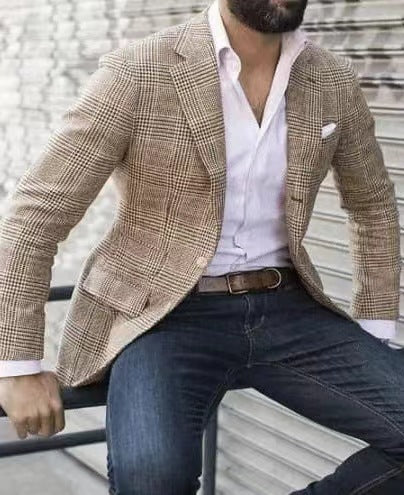 Herren Leinenblazer Slim Fit Elegant Sommer
