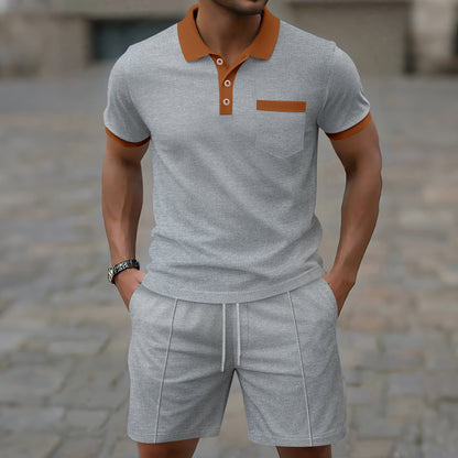 Herren Polohemd mit Poloshirt Optik und kurze Sporthose Set