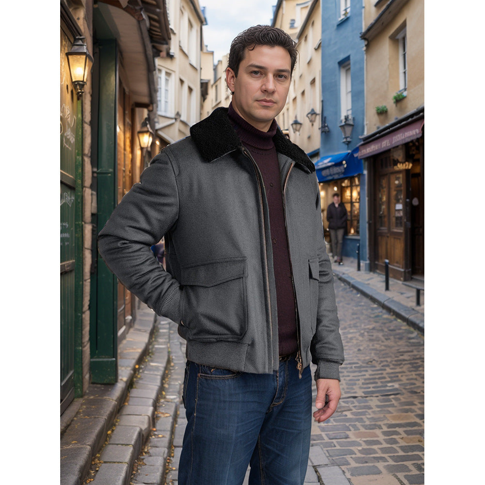Herren Lederbikerjacke Warm Verzierungen Modern