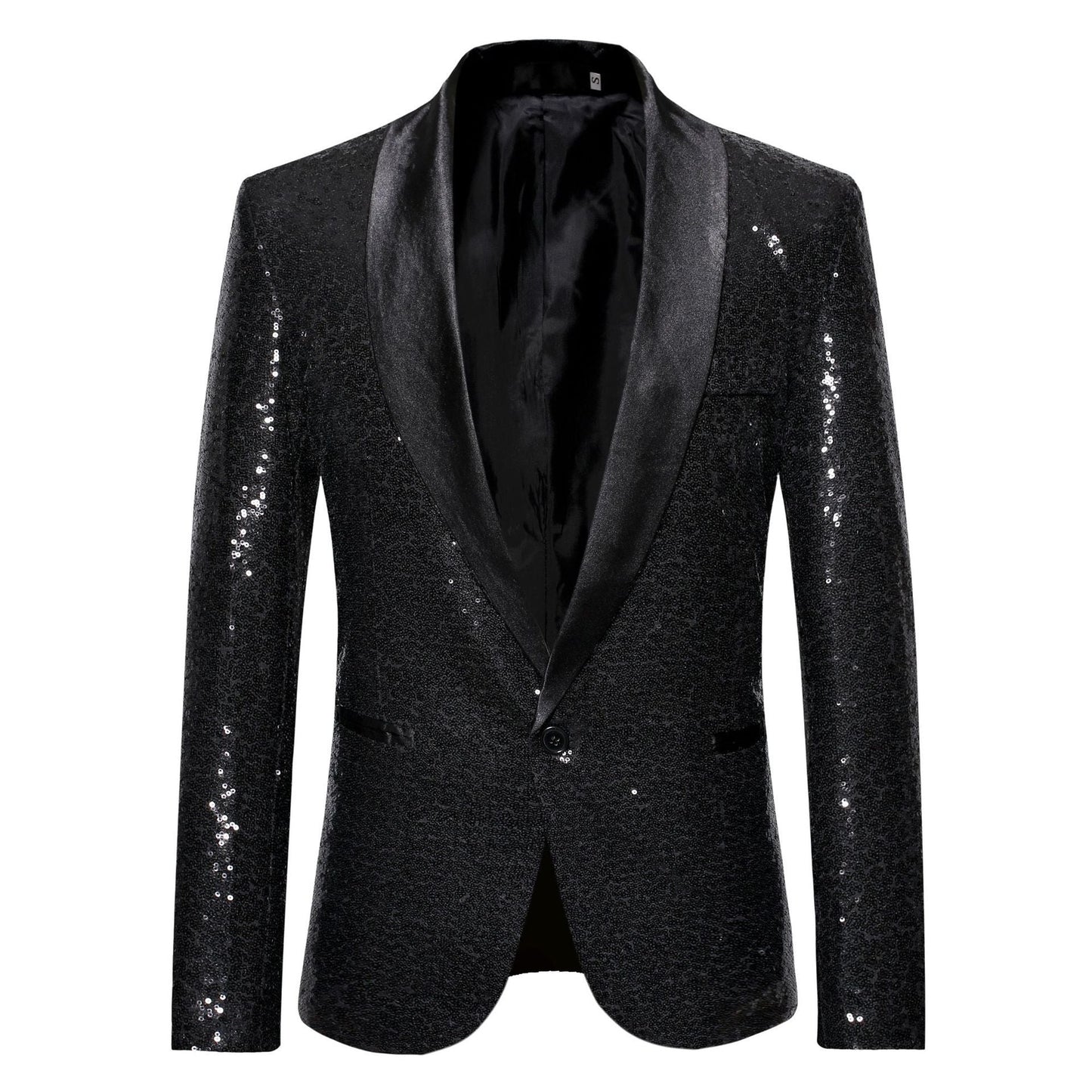Herren Blazer Moderne Paillettenjacke Elegant Schwarz