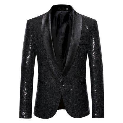 Herren Blazer Moderne Paillettenjacke Elegant Schwarz