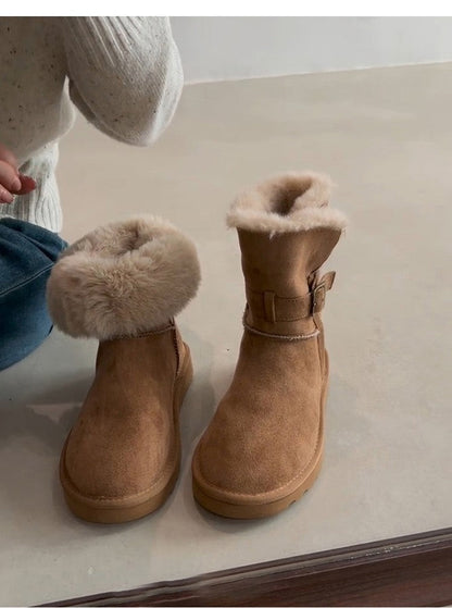 Damen Winterstiefel Warm mit weichem Kunstfellkragen und robuster Sohle