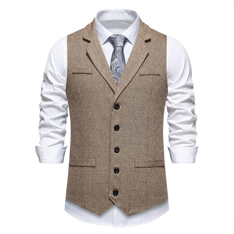 Herren Anzugweste Elegant Herringbone mit Taschen Schwarz