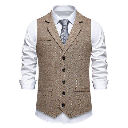 Herren Anzugweste Elegant Herringbone mit Taschen Schwarz