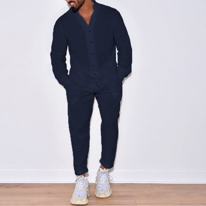 Herren Leinenbluse Modern mit Halbkragen und Hosenset