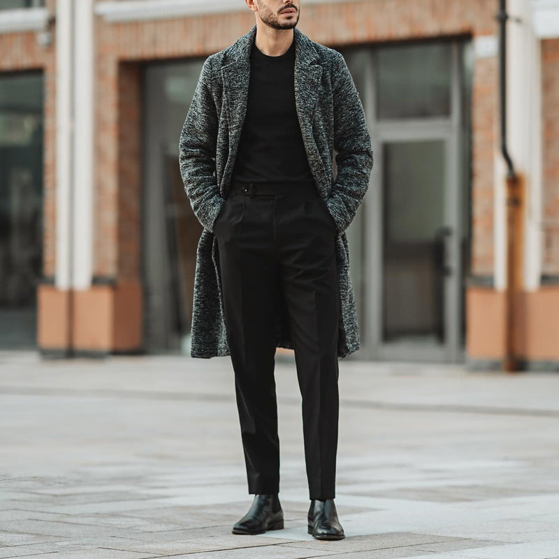 Herren Wintermantel Eleganter Lang Mantel Mit Tiefem Kragen