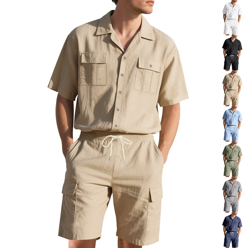 Herren Sommerhemd Kurzarm mit Cargo-Shorts Set