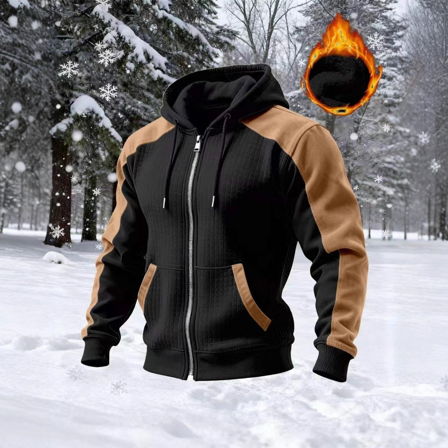 Herren Kapuzenpullover Modern mit Kontrastärmeln