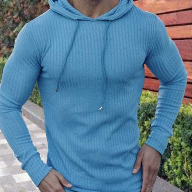 Herren Hoodie Langarm mit Kängurutasche und Rippstruktur