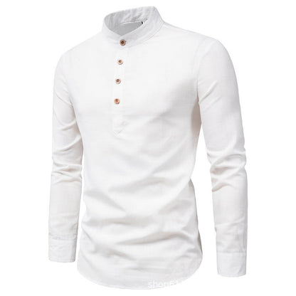 Herren Hemd Mandarin Kragen Holzknöpfe Elegantes Design