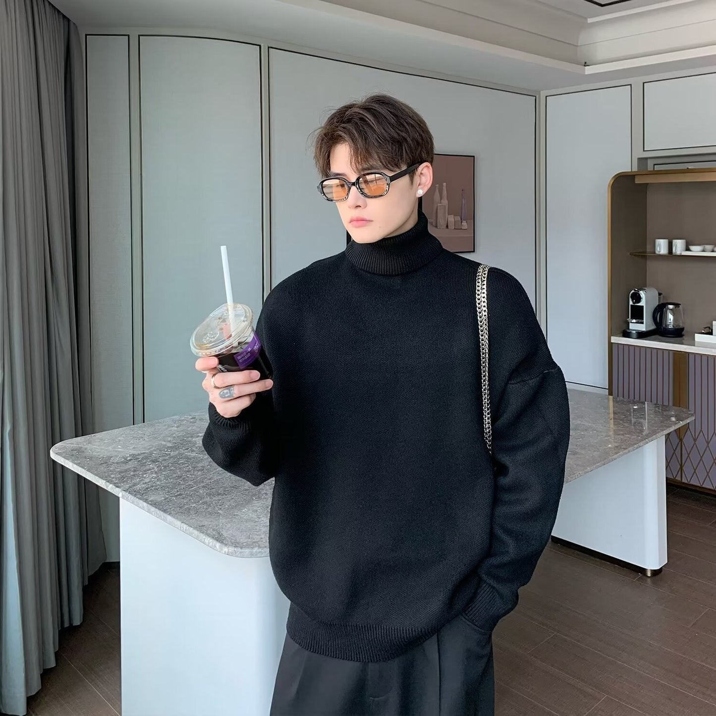 Herren Pullover Hochkragen Baumwolle Modern - BerlinGlamour