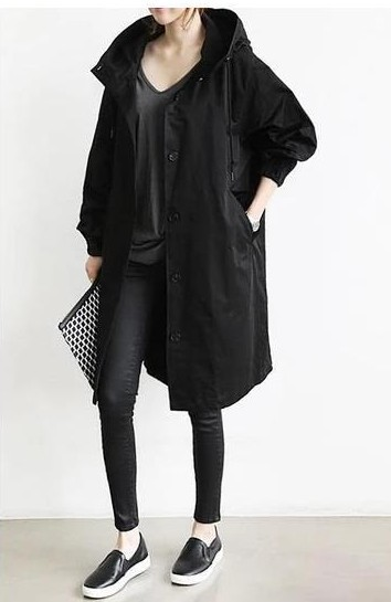 Damen Streetcoat Lang Mantel mit Knöpfen