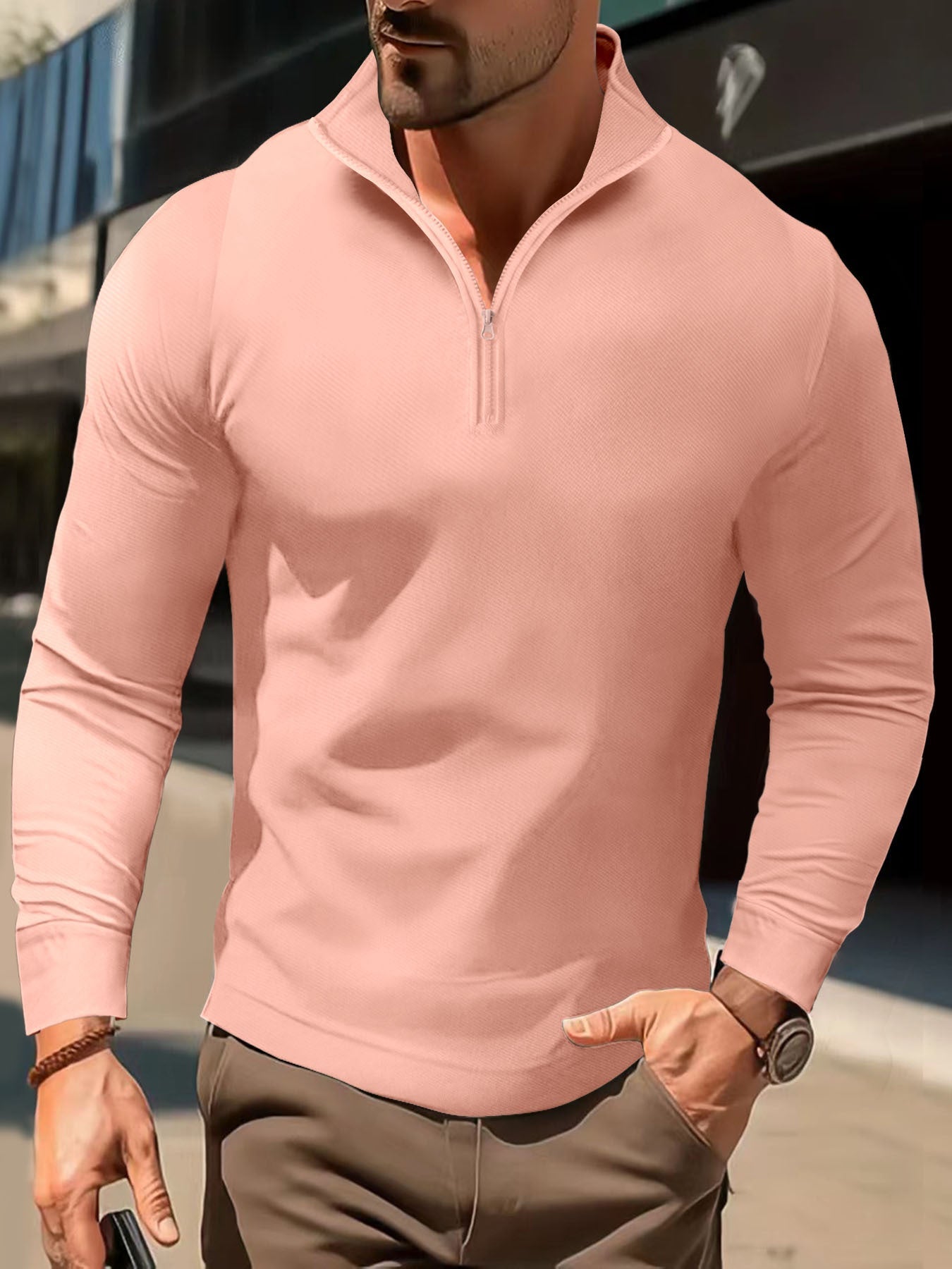 Herren Sportshirt LangarmZip Hemd Modern Trendig