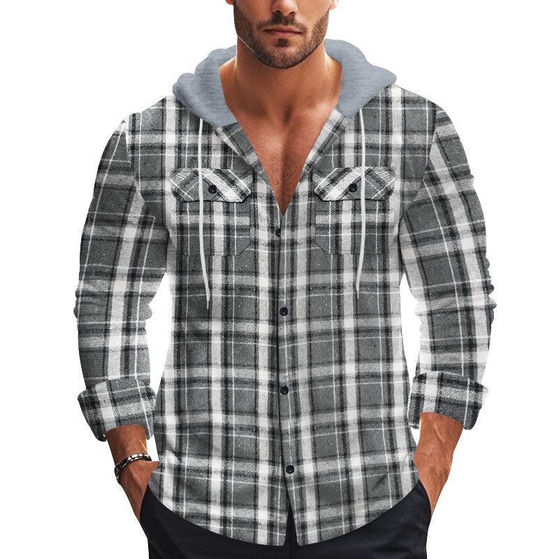 Herren Flanellhemden mit Kapuze Lässig Warm
