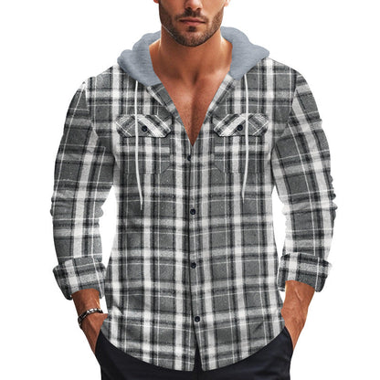 Herren Flanellhemden mit Kapuze Lässig Warm