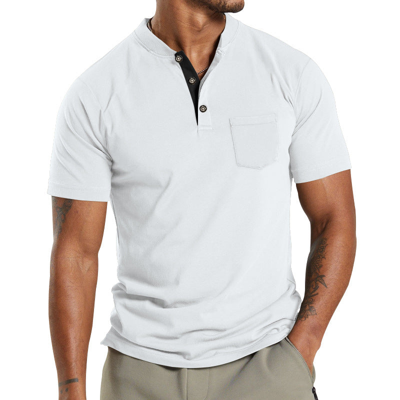 Herren T-Shirt Kurzarm mit Brusttasche Modern Kragen