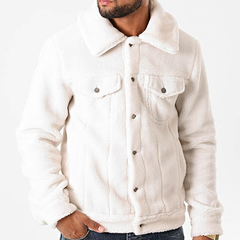 Herren Sherpa-Jacke Kuschelig Warm mit Taschen - BerlinGlamour