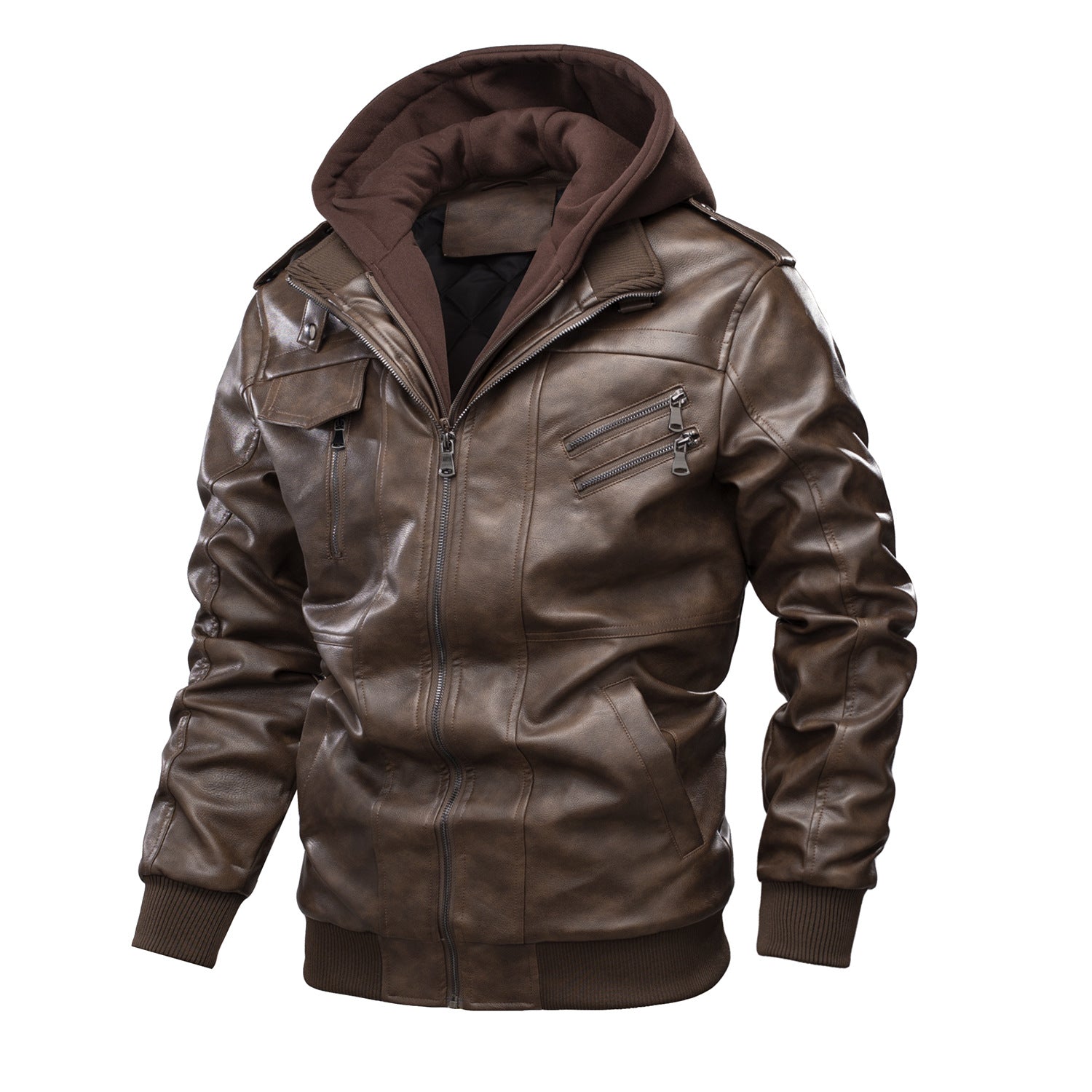 Lederjacke Herren Modern mit Kapuze Schwarz - BerlinGlamour