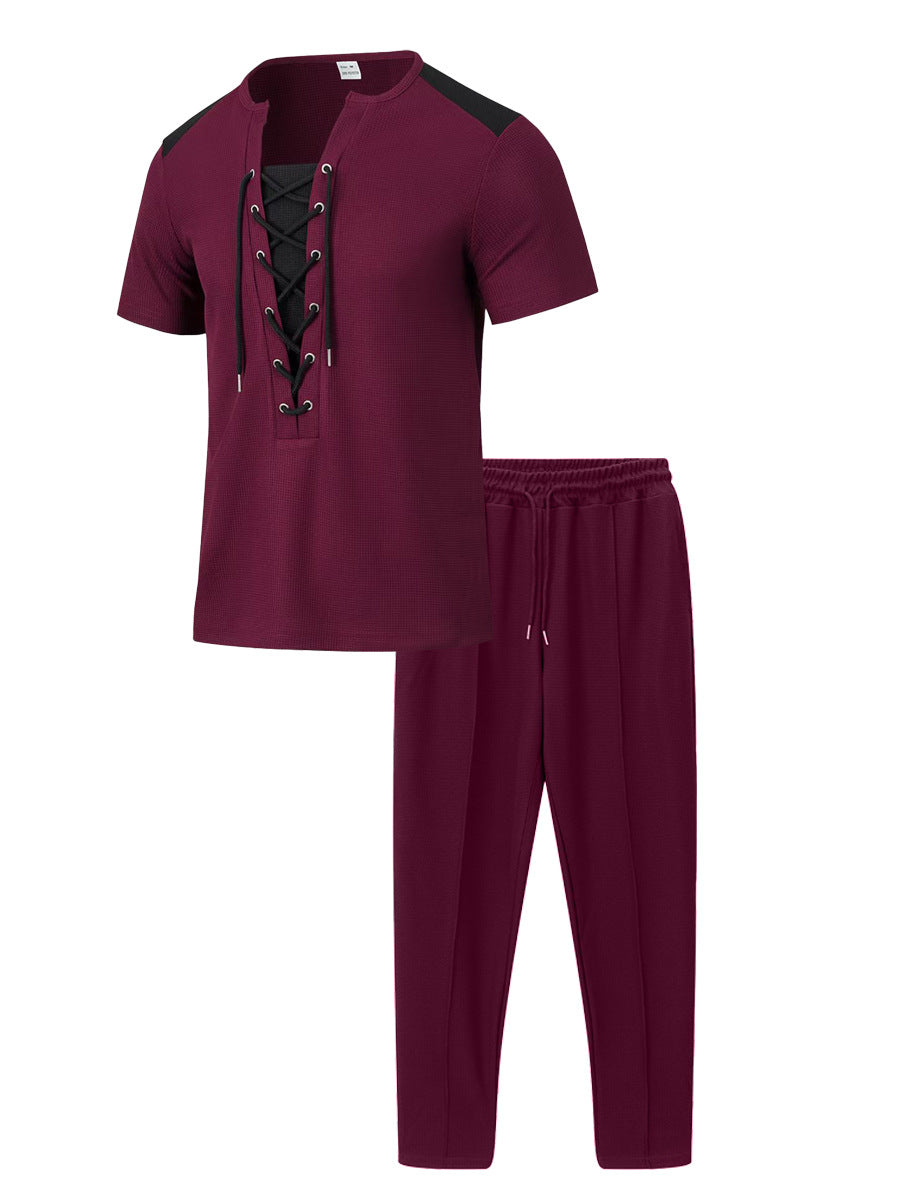 Herren Sportset Zwei-Teiliges Outfit Schnürung Modern