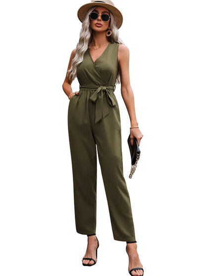 Frauen Jumpsuit Elegant Wickel-Design mit Gürtel