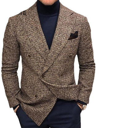 Herren Blazer Kariert Elegant Doppelreiher Moderne Schnitt