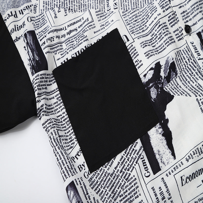 Herren Langarmhemd Zeitungsdruck Trendy Urban Style