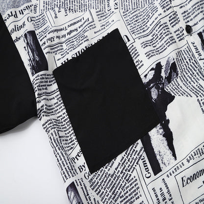 Herren Langarmhemd Zeitungsdruck Trendy Urban Style