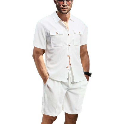 Herren Kurzarmhemd und elastische Shorts Set Sommer