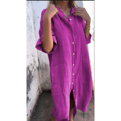 Leinen Hemdkleid Lockere Fit Baumwolle Sommerkleid
