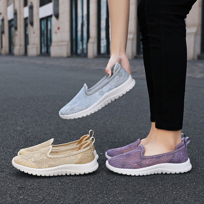 Damen Sneaker Slip-On Weich mit Spitze und Dämpfung