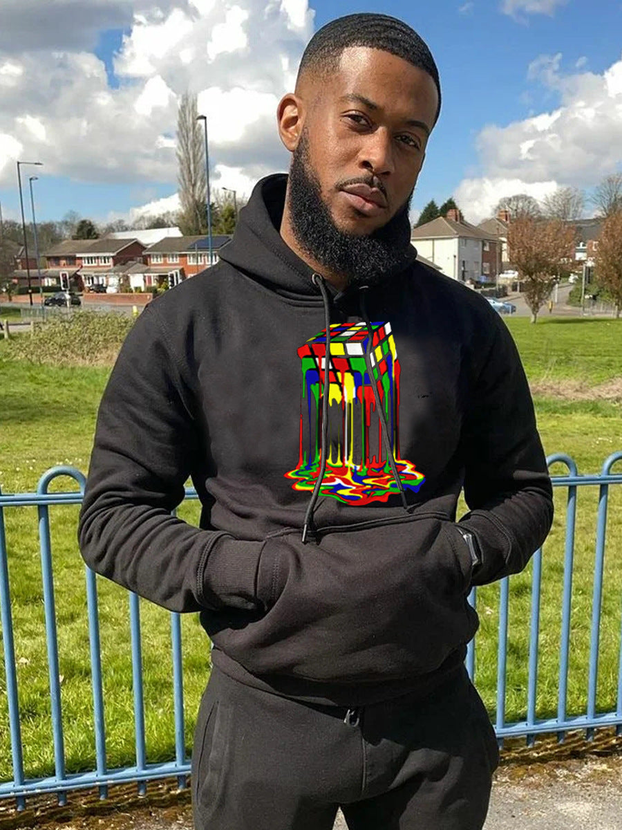 Männer Kapuzenpullover Rubik's Cube Grafikdruck Trendy Streetwear