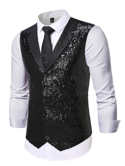 Herren Anzugweste Glitzernd Pailletten Klassisch