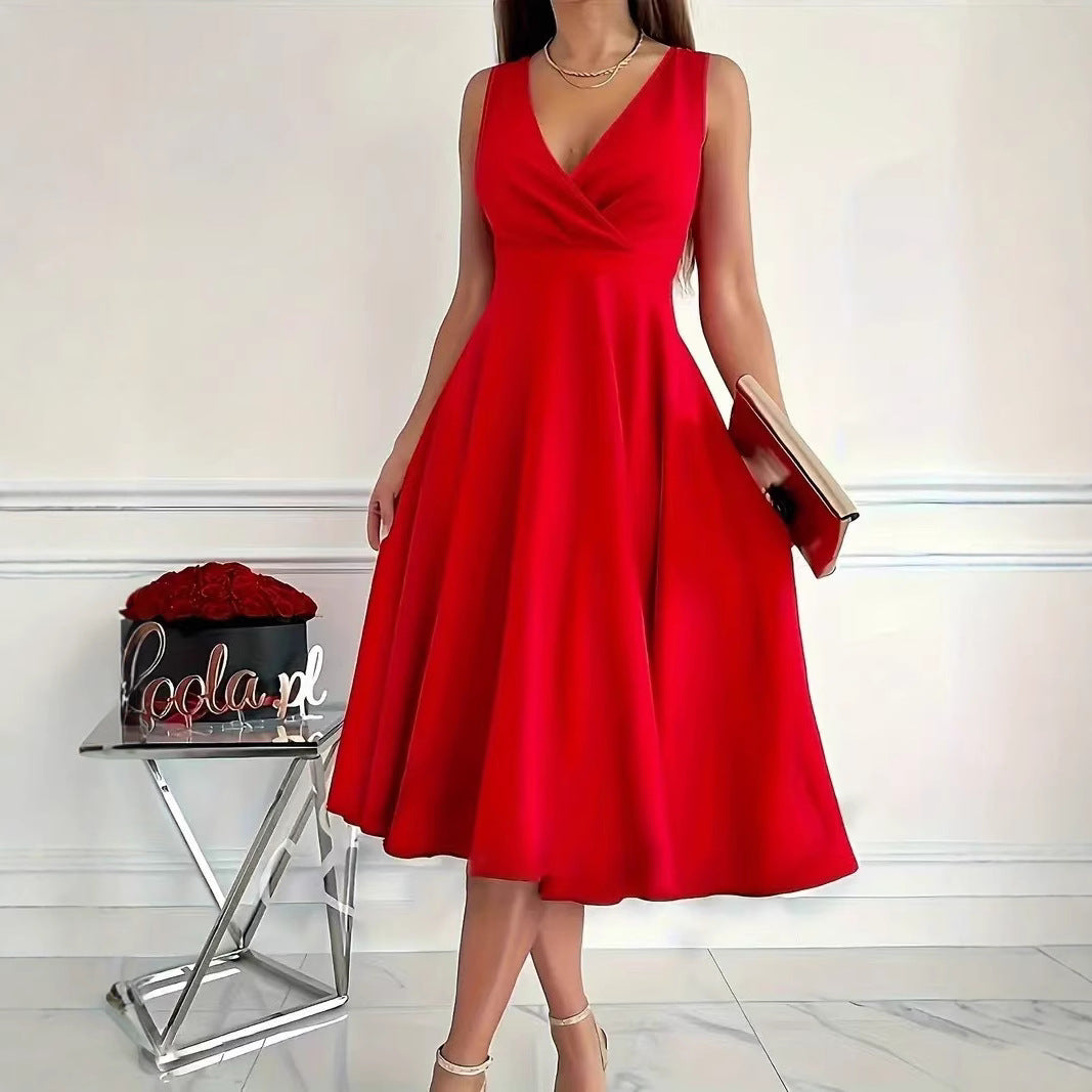 Damen Wickelkleid A-Linie Elegant V-Ausschnitt Schwarz
