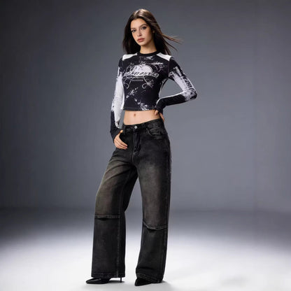 Damen Jeans Bootcut Weite Bein Hochbund