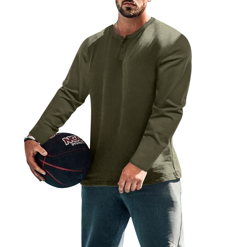 Herren T-Shirt Langarm Knopfleiste Elegantes Design