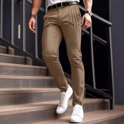 Herren Anzughose Slim Fit Plisé Elegant Schwarz