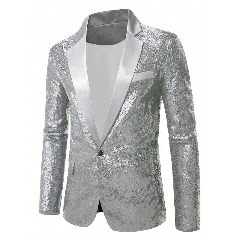 Herren Anzug Blazer Pailletten Glamour Schwarz