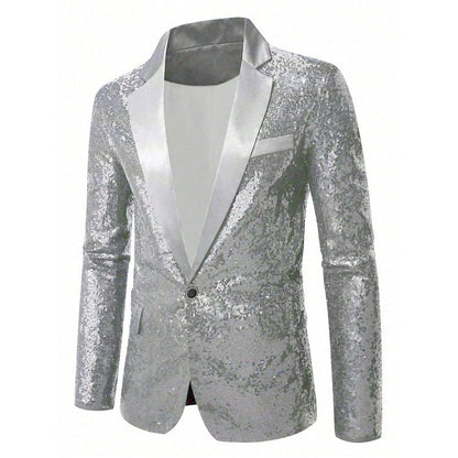 Herren Anzug Blazer Pailletten Glamour Schwarz
