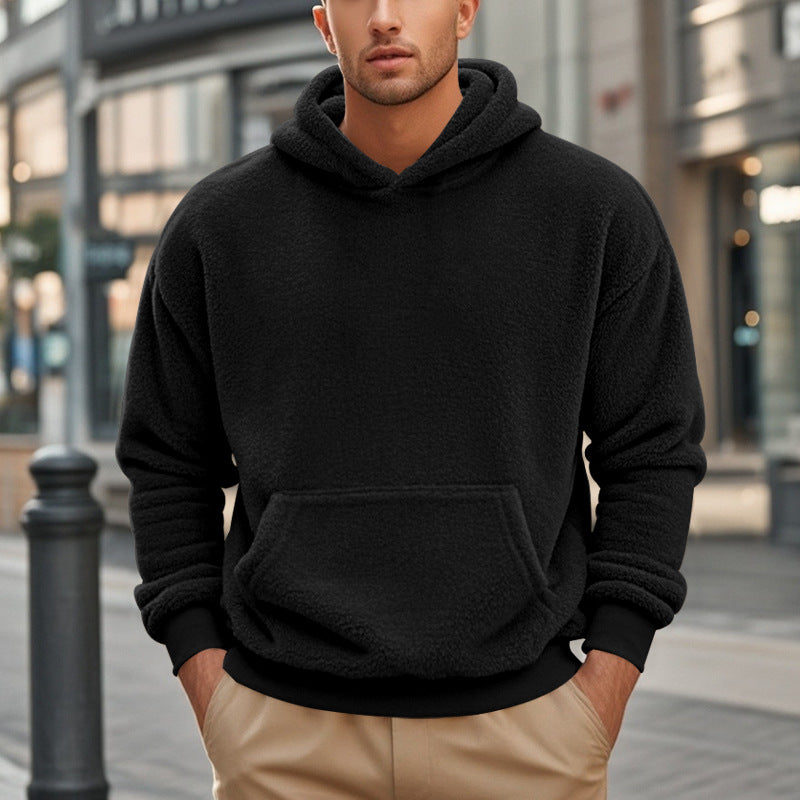 Herren Hoodie Kuschelig Teddy Fleece Kapuze Mit Kängurutasche