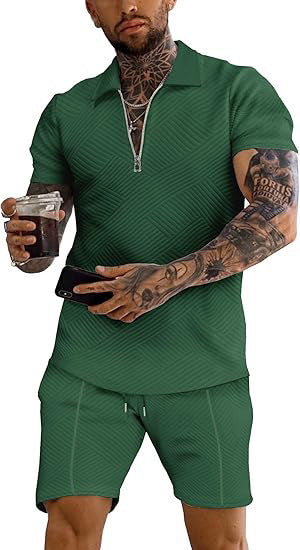 Herren Sportset Oberteil Shorts Strukturiert Modern