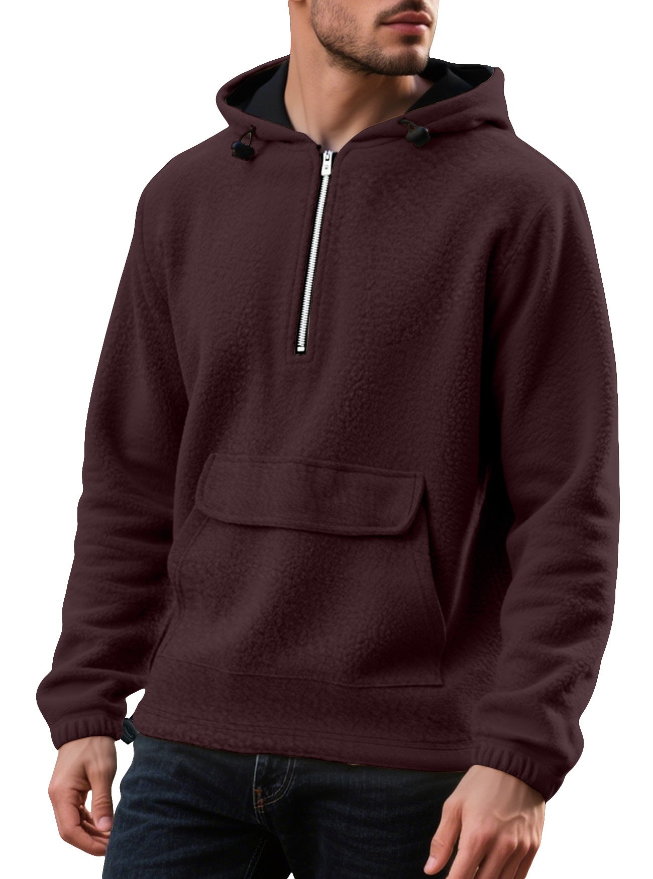 Herren Fleece Pullover Kapuzenjacke mit Reißverschluss und Kängurutasche