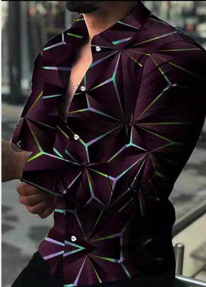 Herren Hemd Langarm Modernes 3D Dreieck Design