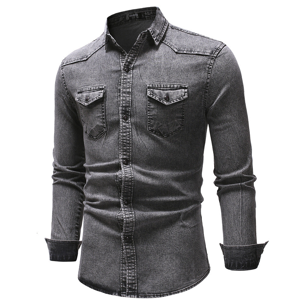 Herren Jeanshemd Modern mit Taschen und Button Down Kragen