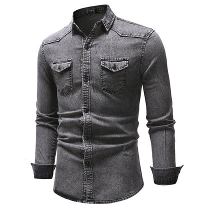 Herren Jeanshemd Modern mit Taschen und Button Down Kragen