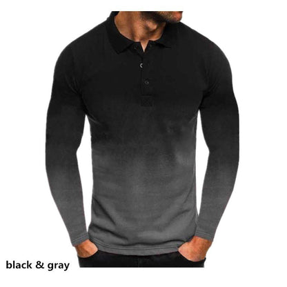 Herren Polo Langarmshirt Farbverlauf Modern Sportlich