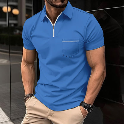 Herren Poloshirt Kurzarm mit Reißverschluss und Brusttasche Modern